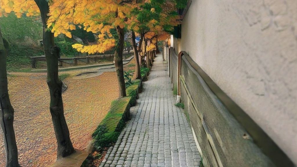 한국 가을, 산 전체가 붉고 노란 단풍으로 물들어 장관을 이루는 풍경